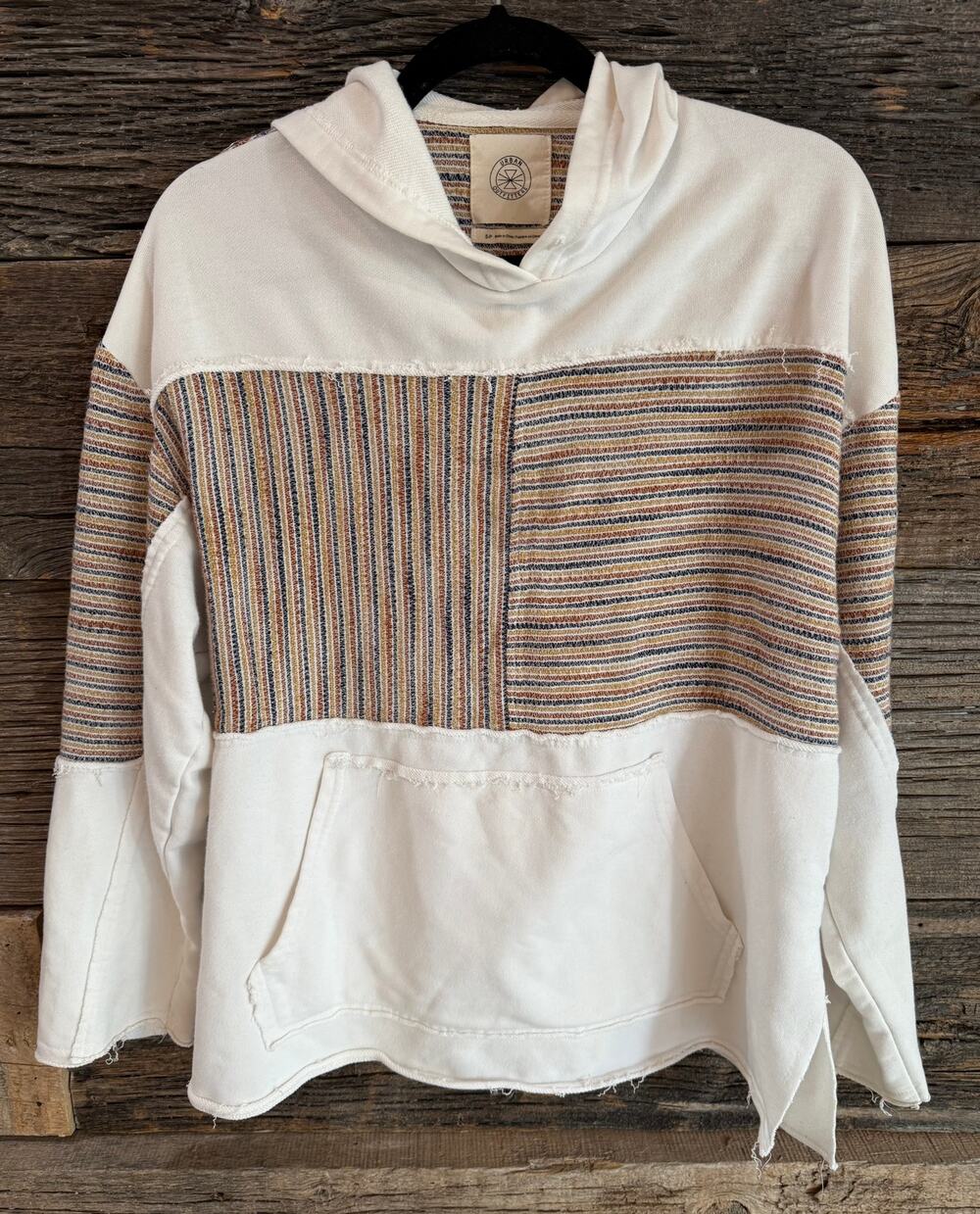 Urban Outfitters Womens Striped Boho Raw Hem Hoodie Southwestern Pullover Small